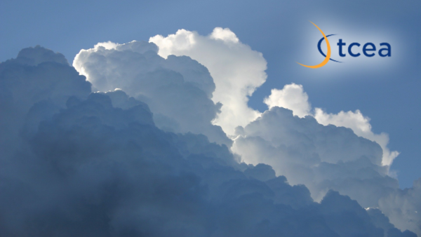 Zoom BG - TCEA - Clouds image background with TCEA logo