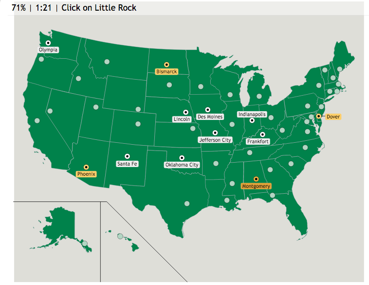 The U.S. State Capitals Map Quiz Game screenshot