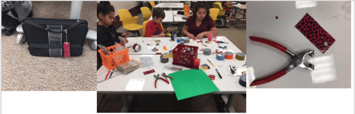 3 photos of White Oak Middle School Luggage Tag Making