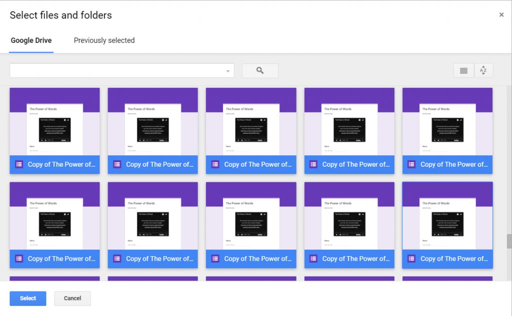 Select Files and Folders in Google Drive