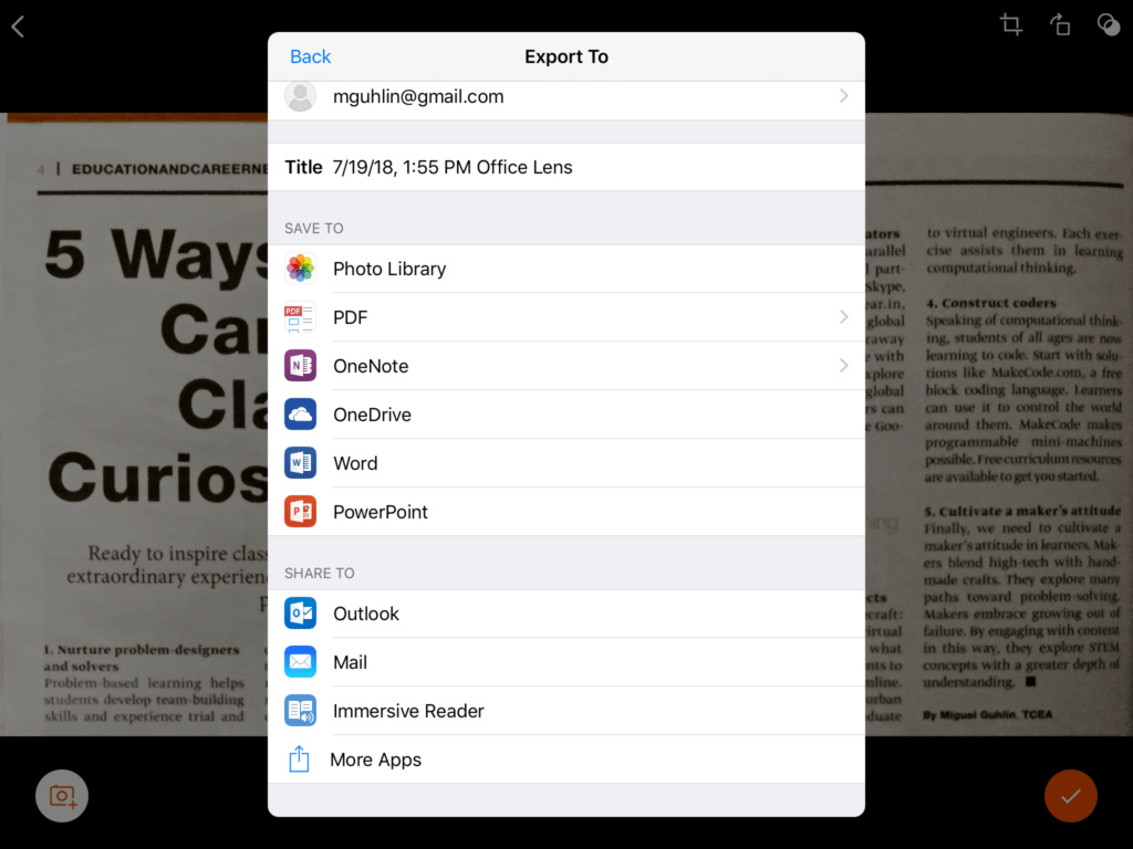 office lens on ipad cannot find files on onedrive