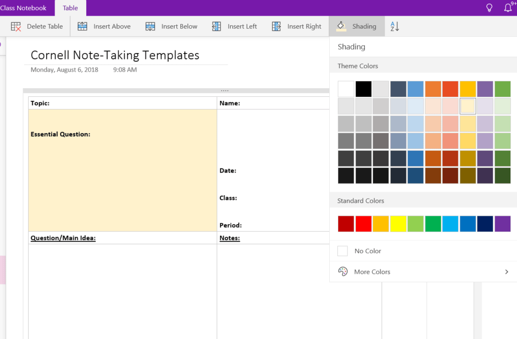 taking notes on onenote