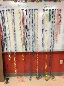 Display of paper chains by classes.