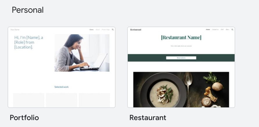 Personal and Restaurant template screenshot.