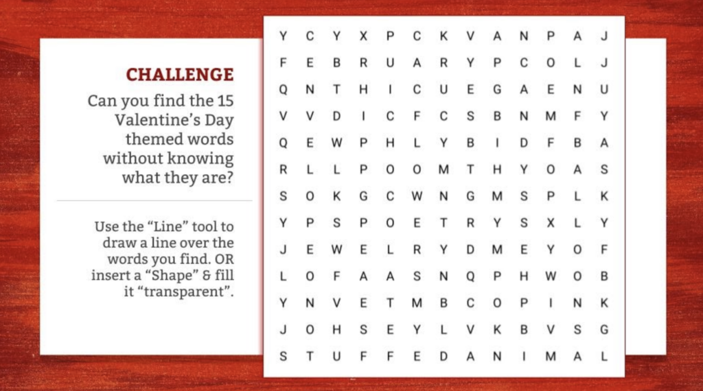 Valentine's Day word search.