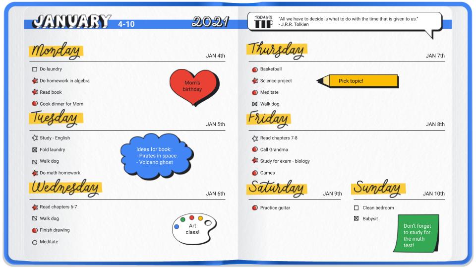 Web app template. Weekly Planner for remote learning. - SlidesMania