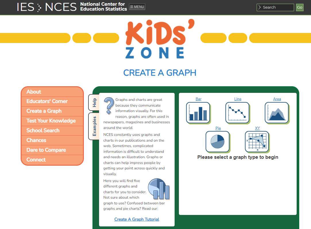 NCES Kid's Zone Create a Graph activity page
