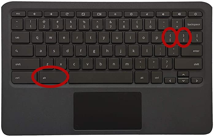 Image of keyboard with ALT and bracket keys being pressed