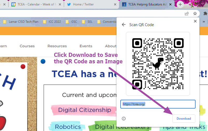 Create dino codes from the Chrome Browser!  You can create fun QR codes  directly from the Chrome browser! No need for a Chrome extension, just  click the URL bar and look