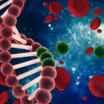image of DNA red blood cells in space
