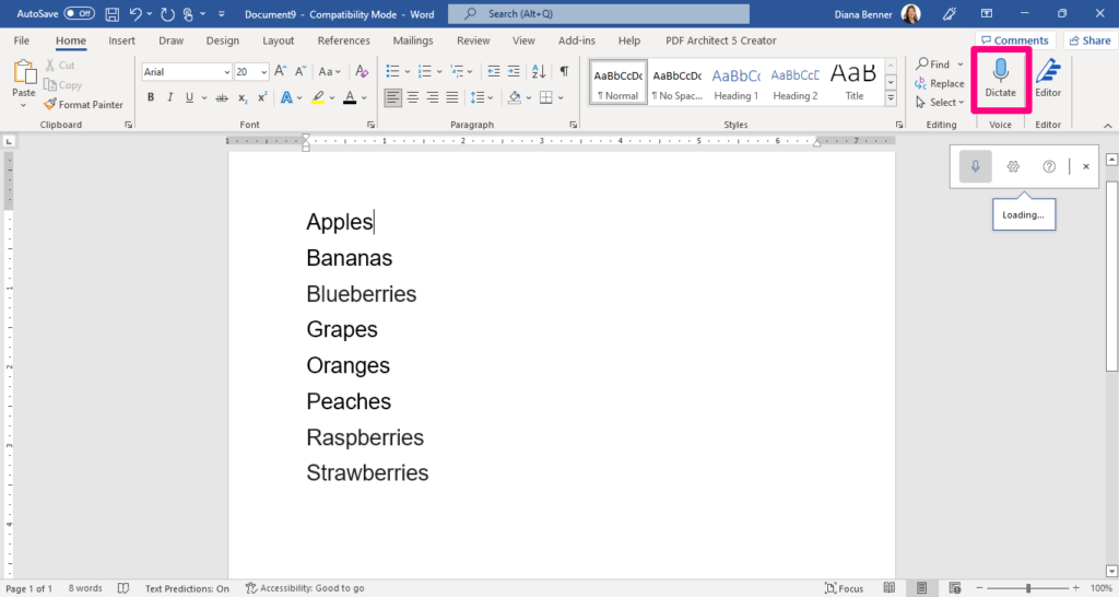 dictate microsoft word
