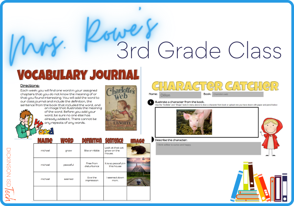 Examples of a digital lit circle assignment and job from Mrs. Rowe's 3rd Grade Class.