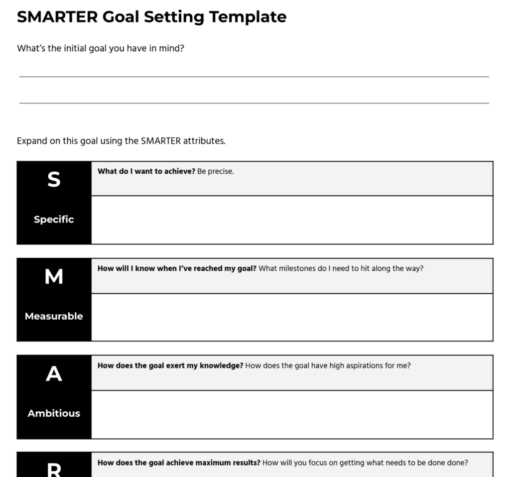 SMARTER Goals Template for Self-Reported Grades