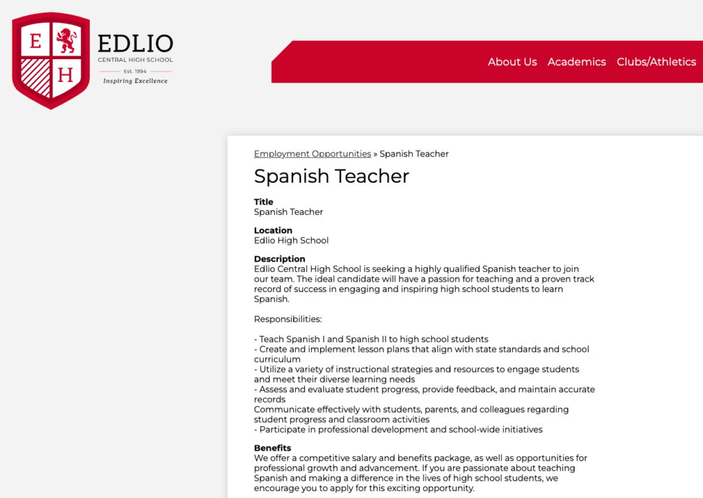 Job description; teacher recruiting
