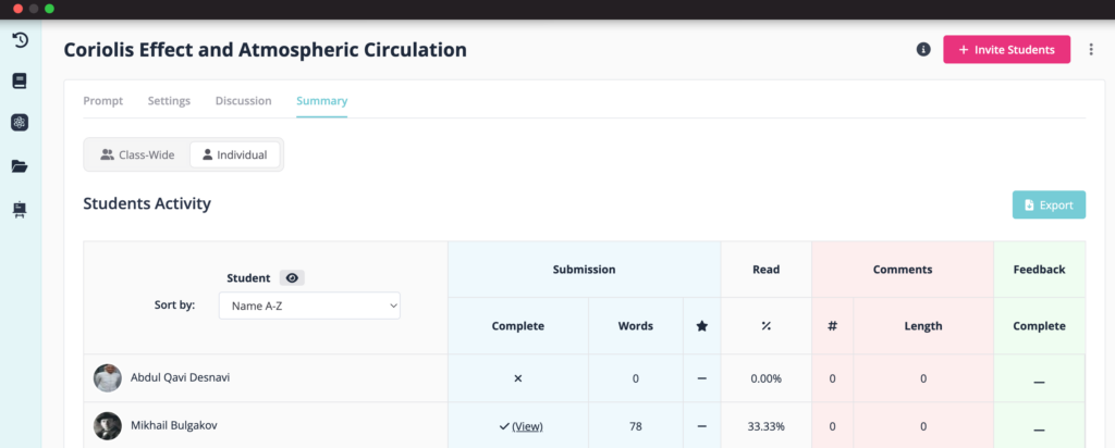 Example individual data view