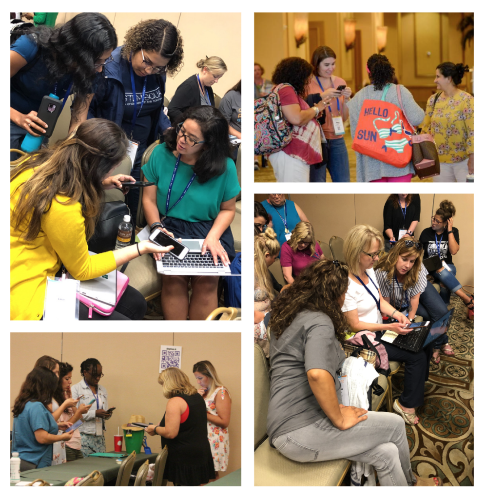 four photos of teachers collaborating and networking at ETC
