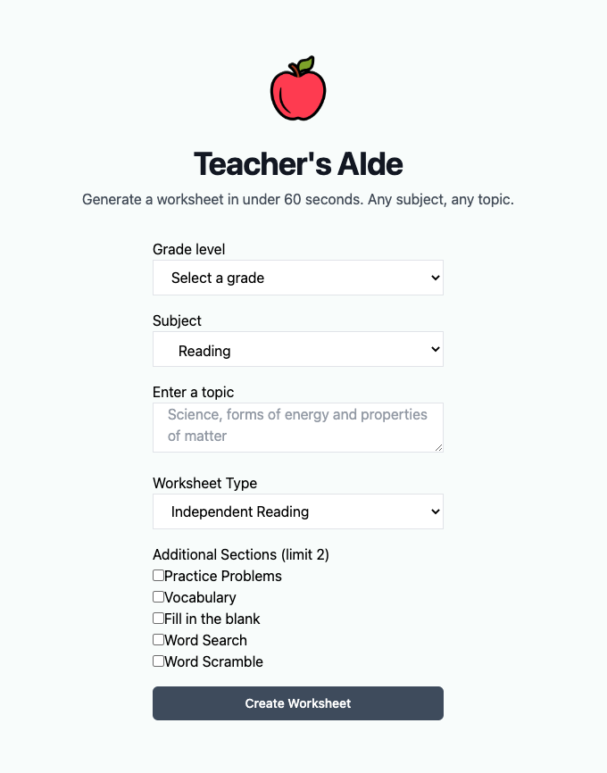 Teacher's Aide AI tool for teachers
