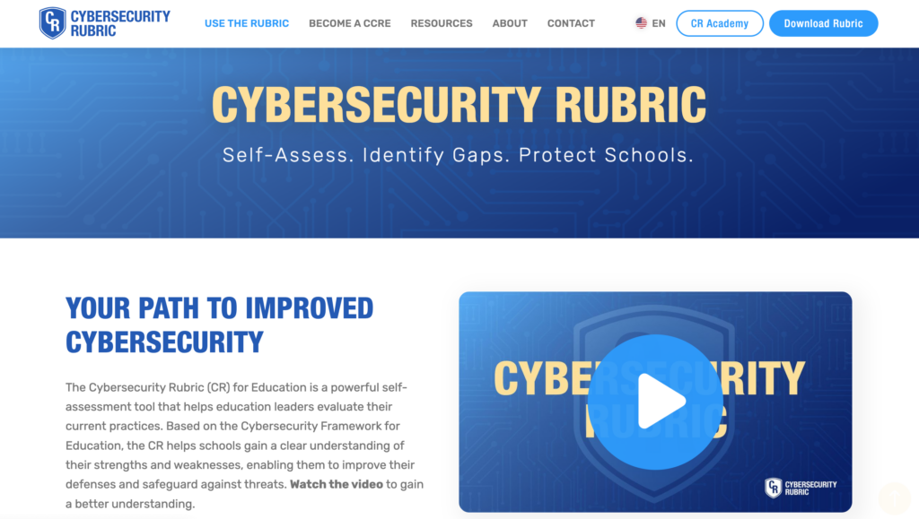 Cybersecurity Rubric (CR) for Education home page
