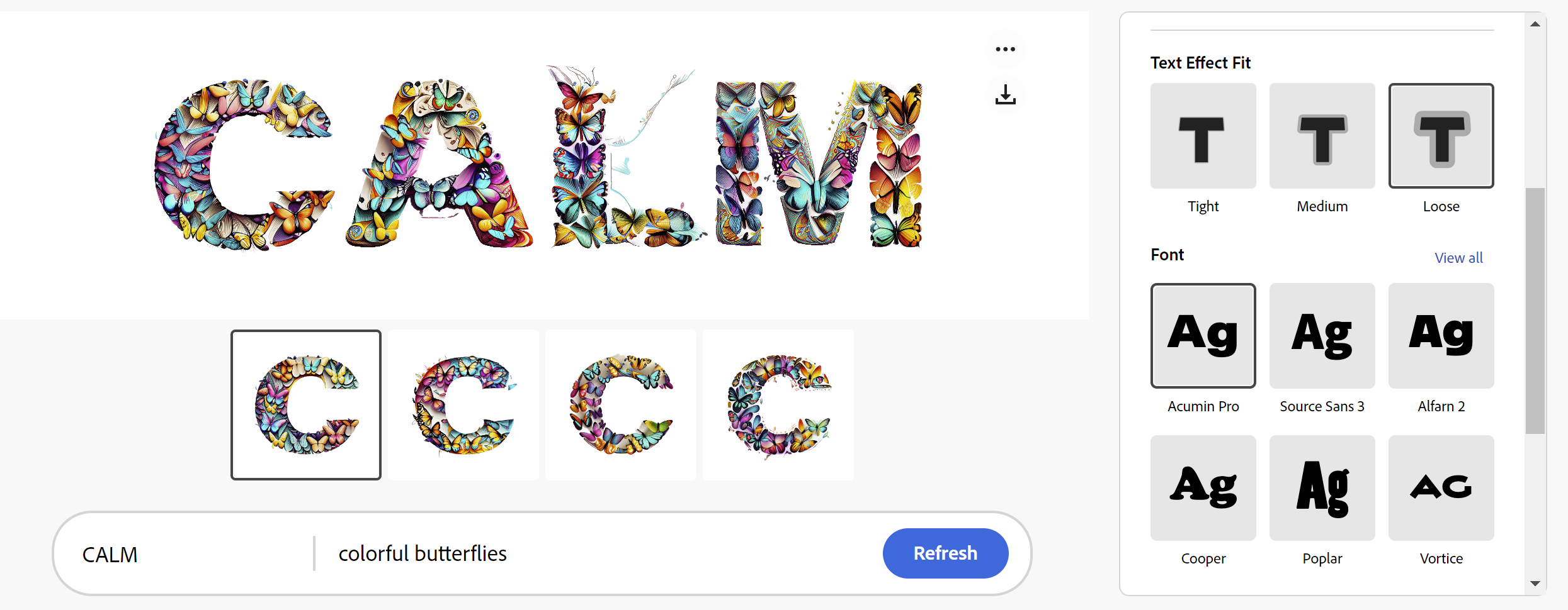 butterfly letters spelling the word calm