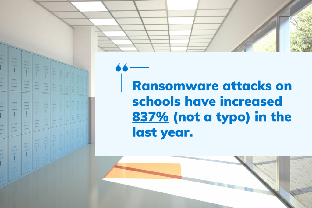 Quote: Ransomware attacks on schools have increased 837% (not a typo) in the last year.