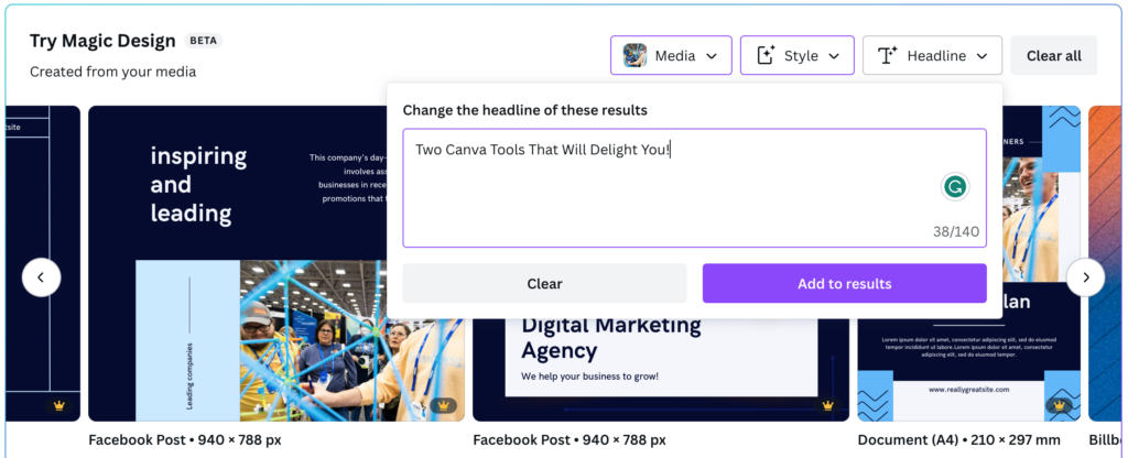 Image of Canva Magic Design Add a Headline Box