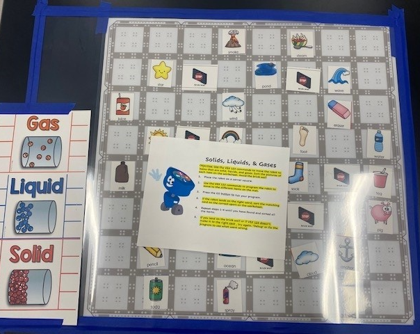 Example science activity robotics mat for practicing solid, liquid, and gas