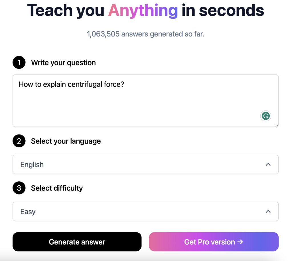 Screenshot of Teach Anything home page
