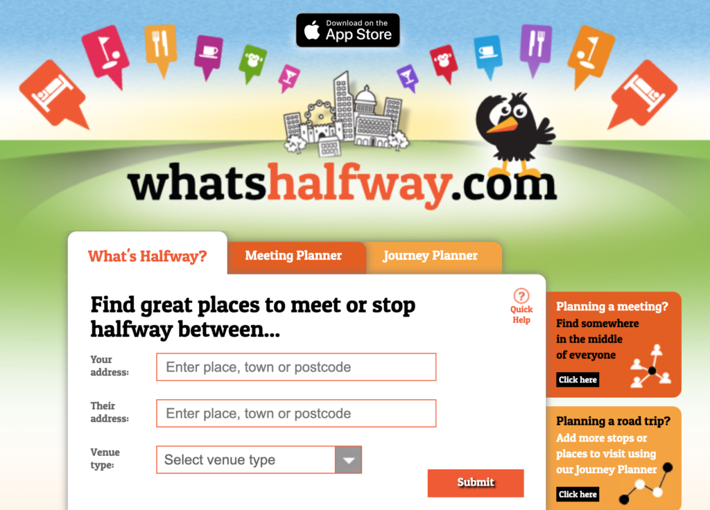 Image of What'sHalfway.com, a great app for summer travel planning