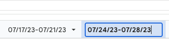 screenshot of a Google Sheets dates tabs