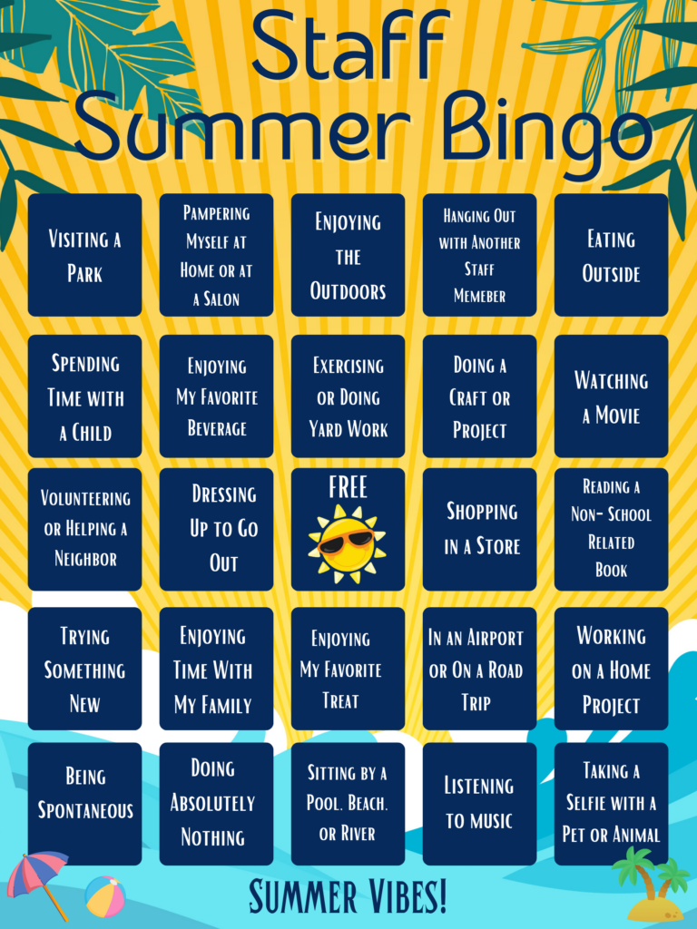 Image of a bingo card for a Staff Summer Bingo Game