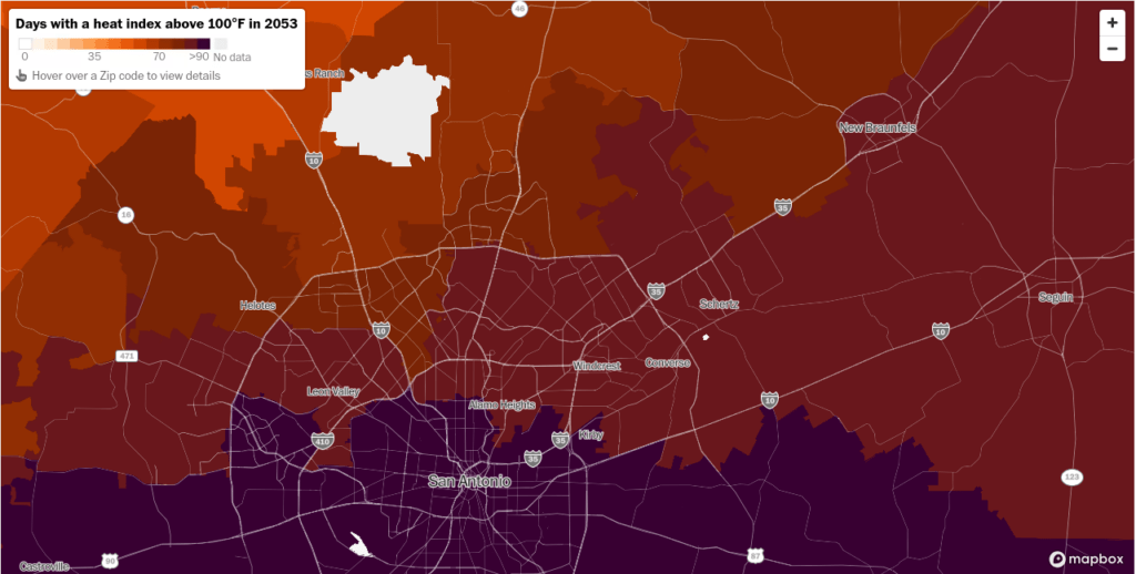 A heat map of San Antonio zip codes.