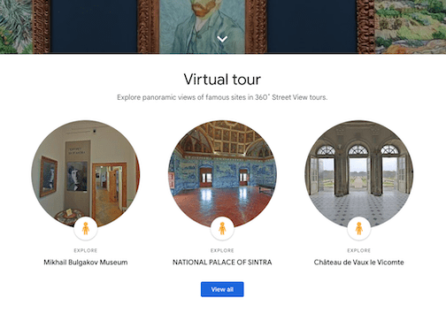 Museums Virtual Tours page from Google Arts & Culture