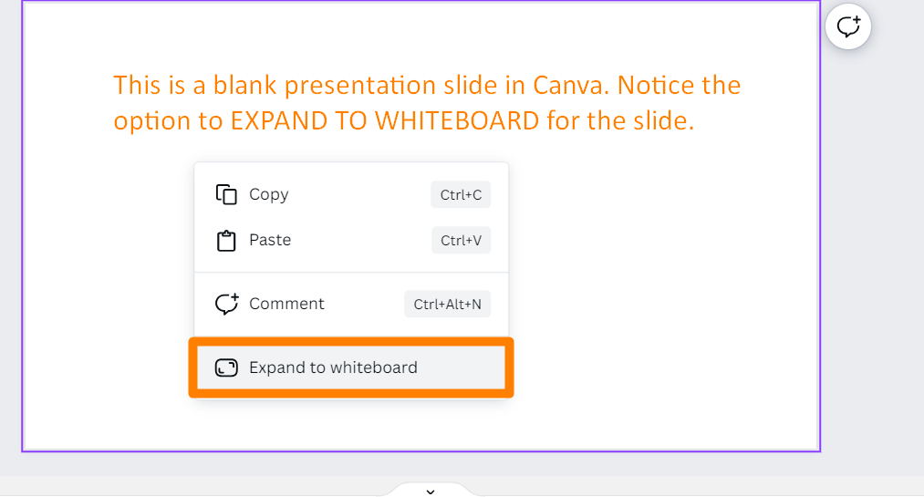 How to expland a Canva Presentation to a Whiteboard