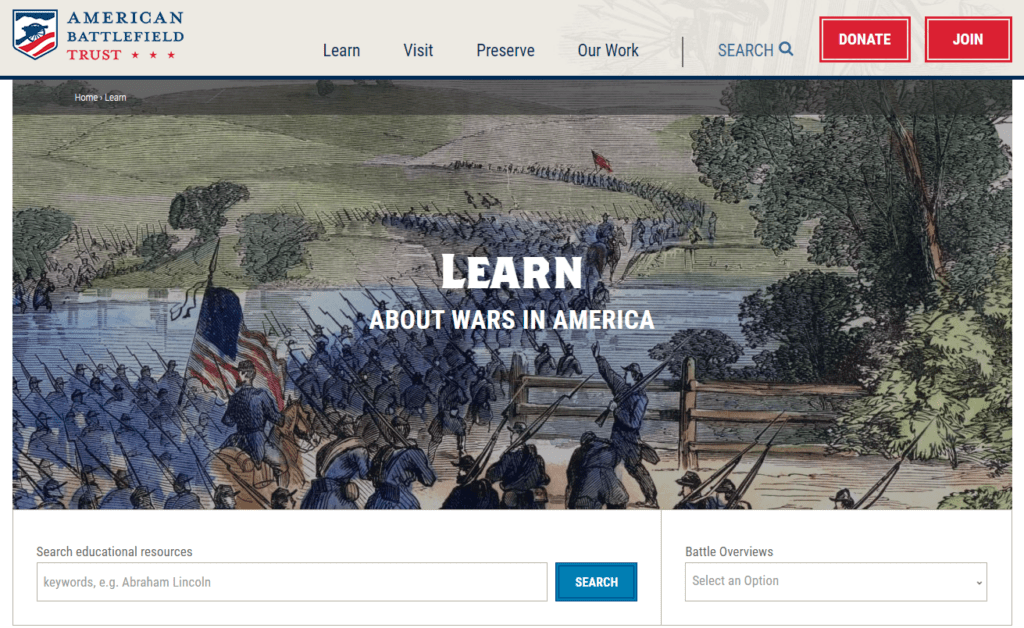 American Battlefield Trust home page