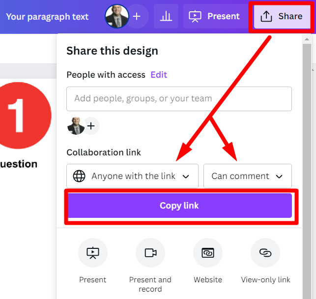 Canva's share menu