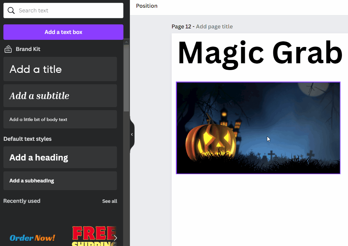 An example of how to use Magic Grab showing a pumpkin being removed from an image and drug onto another part of the canvas.