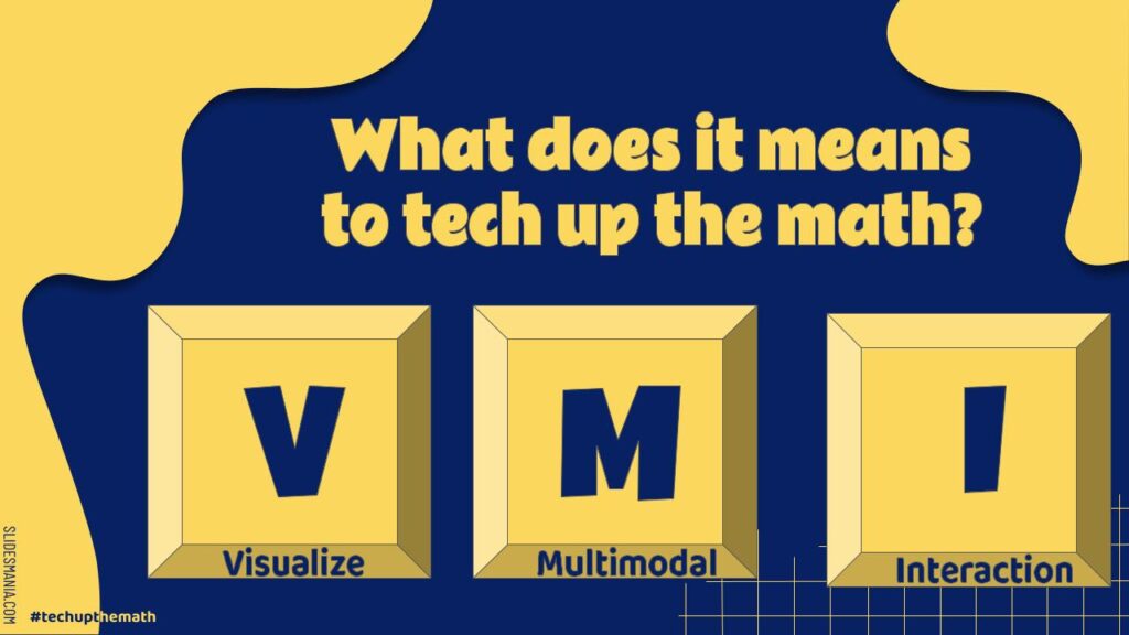 A graphic asking "What does it mean to tech up the math?" With VMI explained as visualize, multimodal, and interaction. 