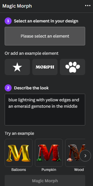 Magic Morph instructions in Canva