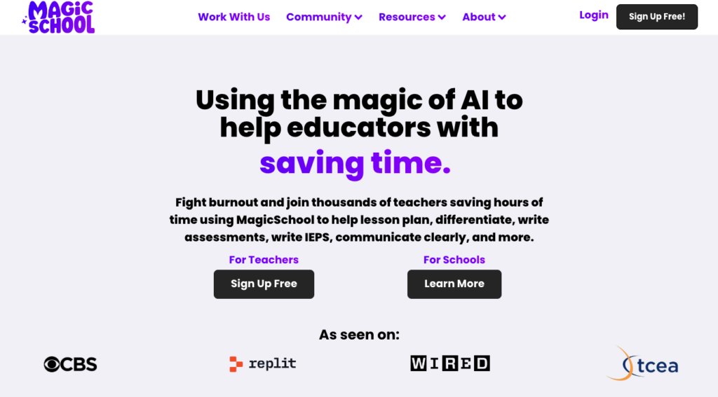 MagicSchool AI Home Page
