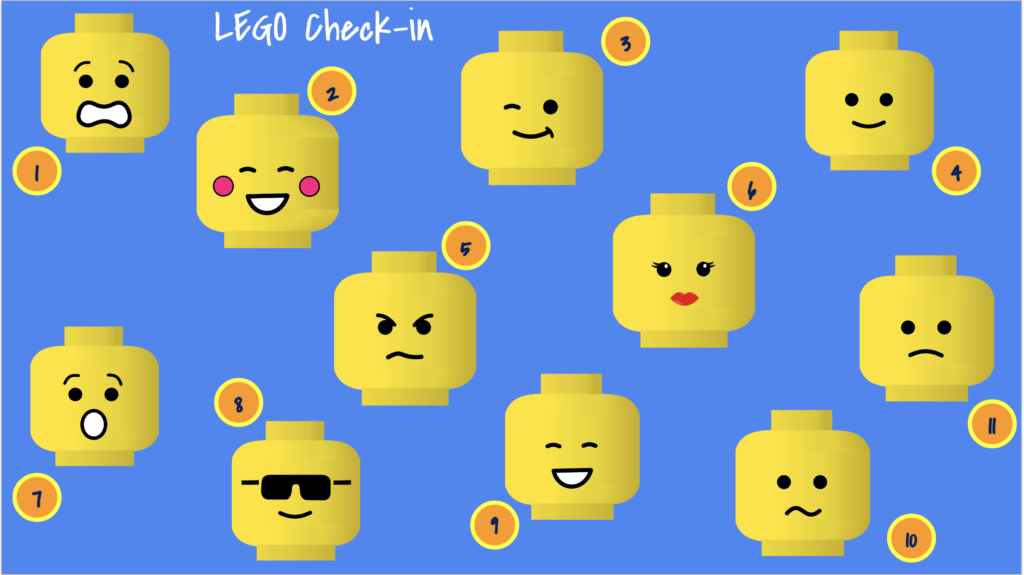 Fun LEGO faces can be used for an SEL check-in.