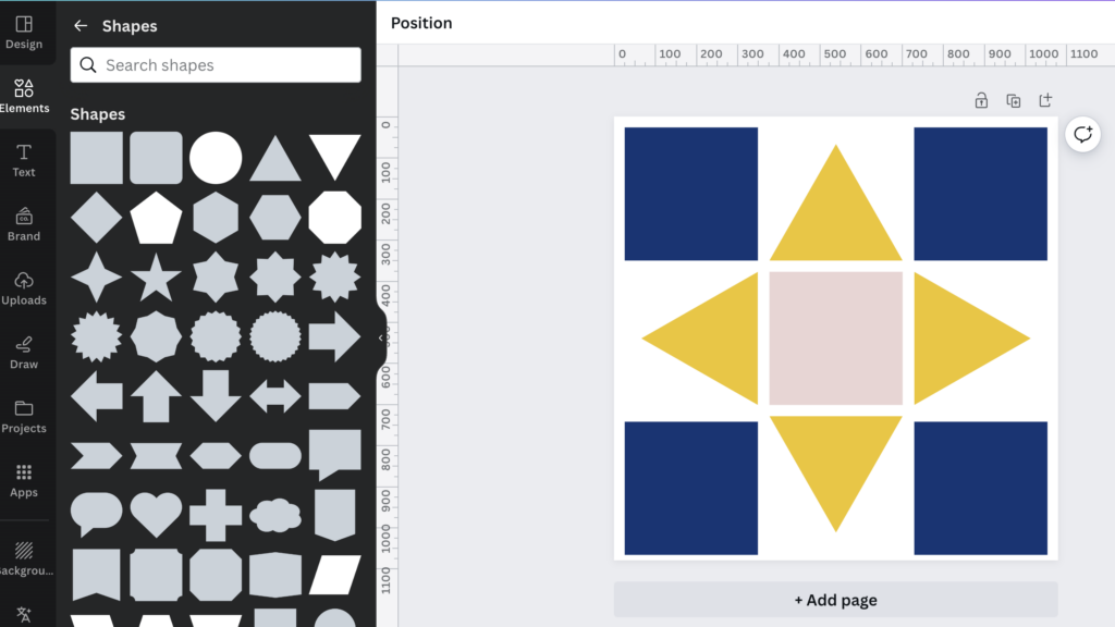 Screenshot by the author of a Quilt Block Template Being Created in Canva