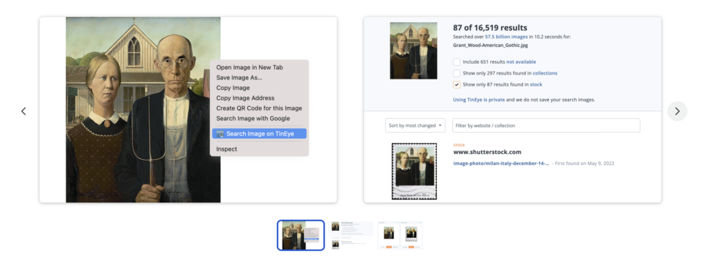 TinEye is an AI-Powered Chrome extension for reverse image searching.
