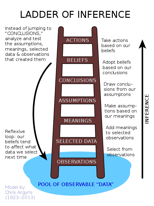The Ladder of Inference is a tool that illustrates how we move from observable data to beliefs and actions. 