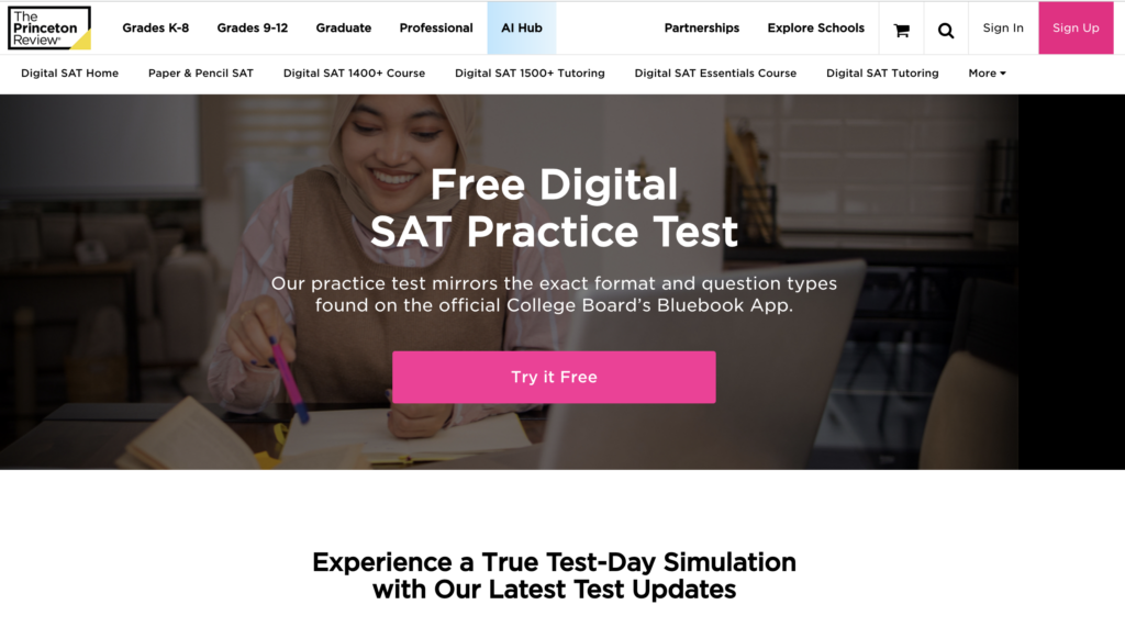 Tutor.com has a free Digital SAT (DSAT) practice test available to familiarize students with the new online test.