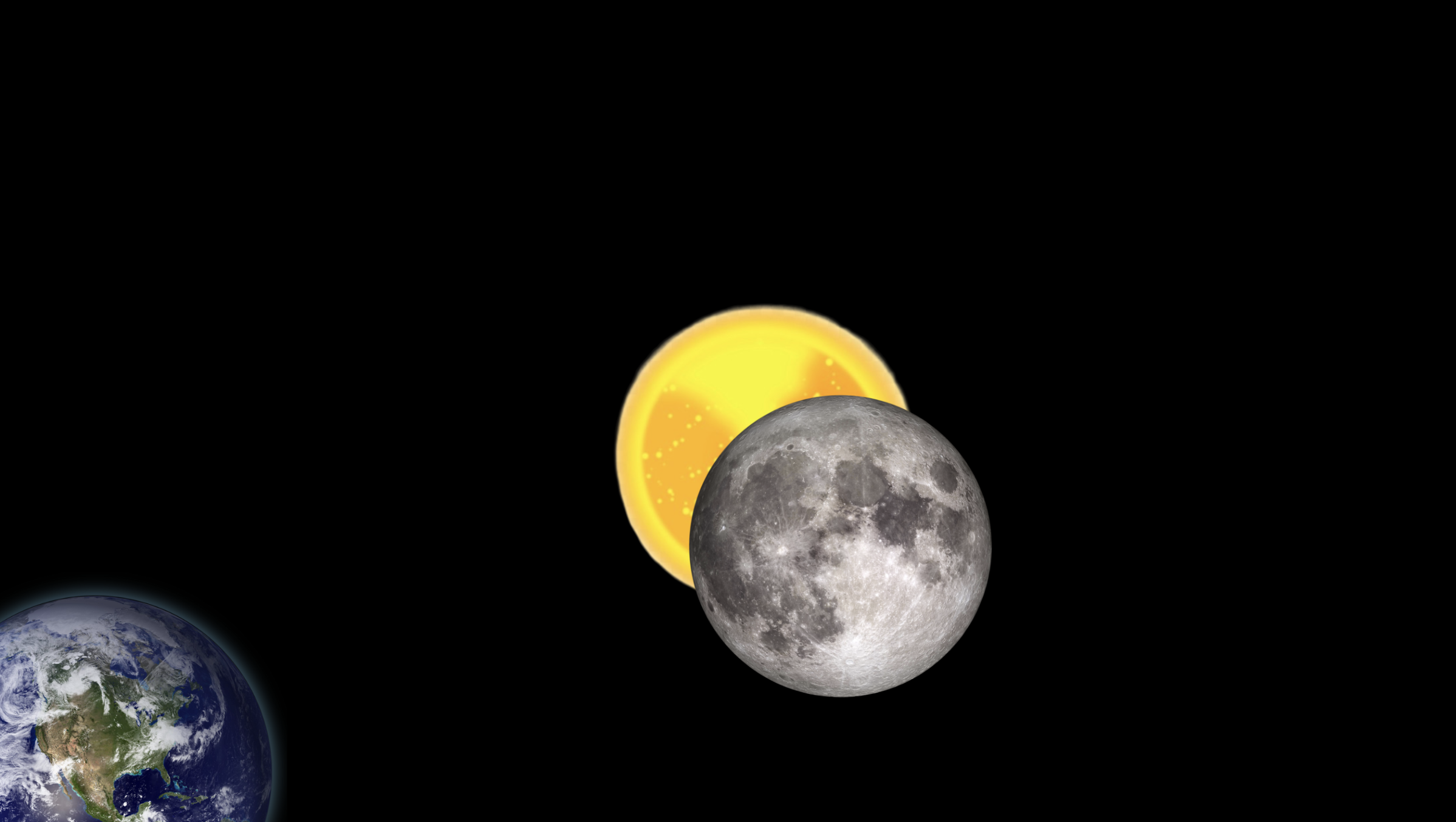 A space background of stars frames the intersection of the sun and moon in a solar eclipse stop motion animation.