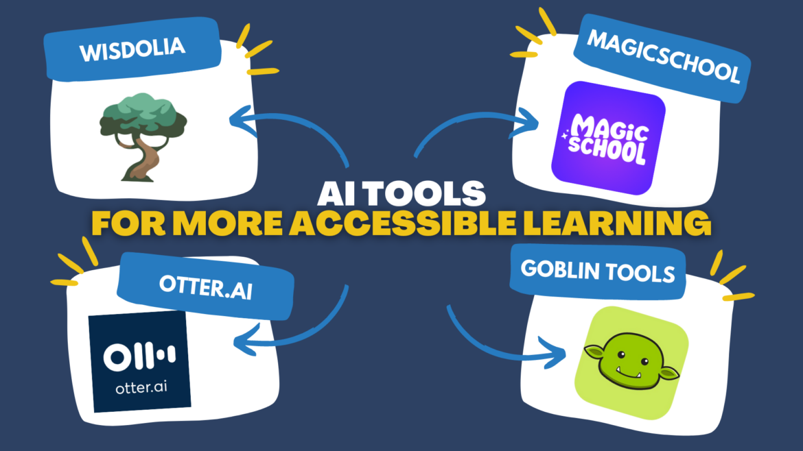 AI Tools for Accessible Learning Wisdolia, Otter.ai, Magicschool, and Goblin Tools can make learning more accessible with AI.