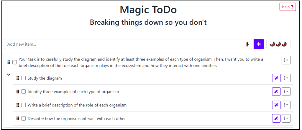 Image of Magic ToDo breaking down tasks into a checklist.