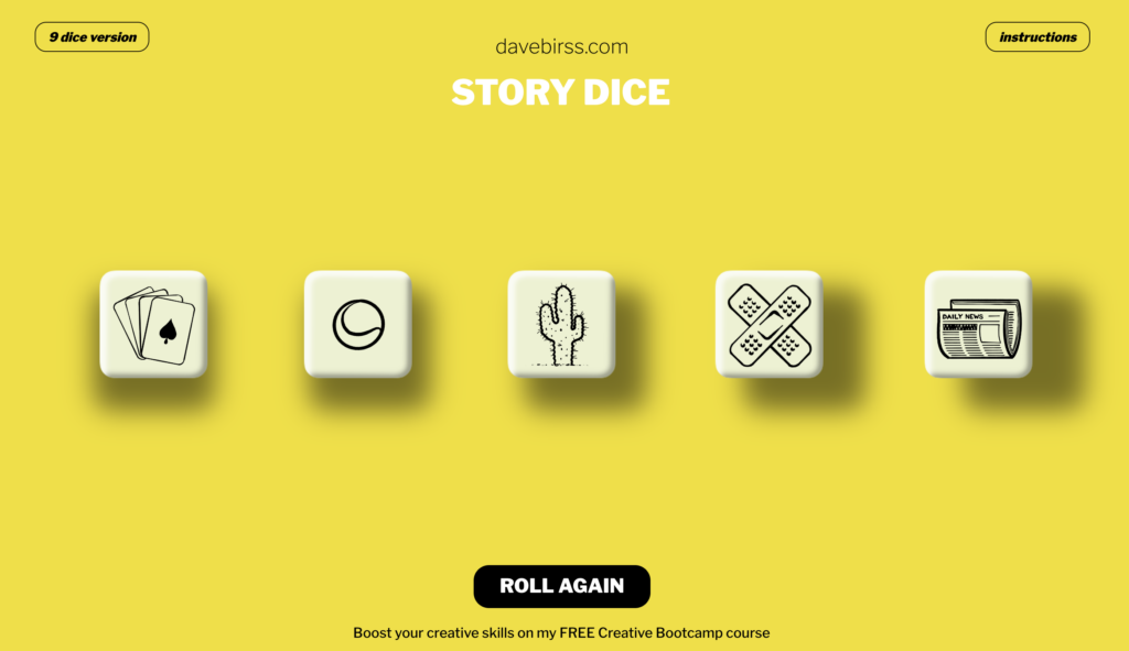 Davidbirss.com featured 5 dice or 9 dice options for story dice.
