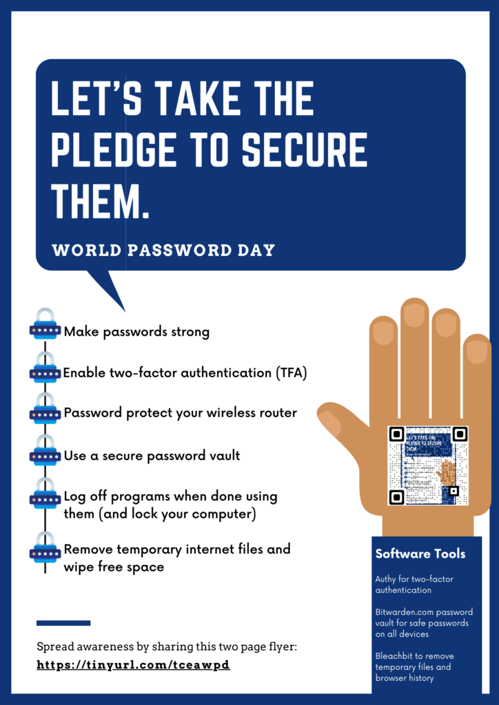 Author generated flyer with password security tips and link to digital tools