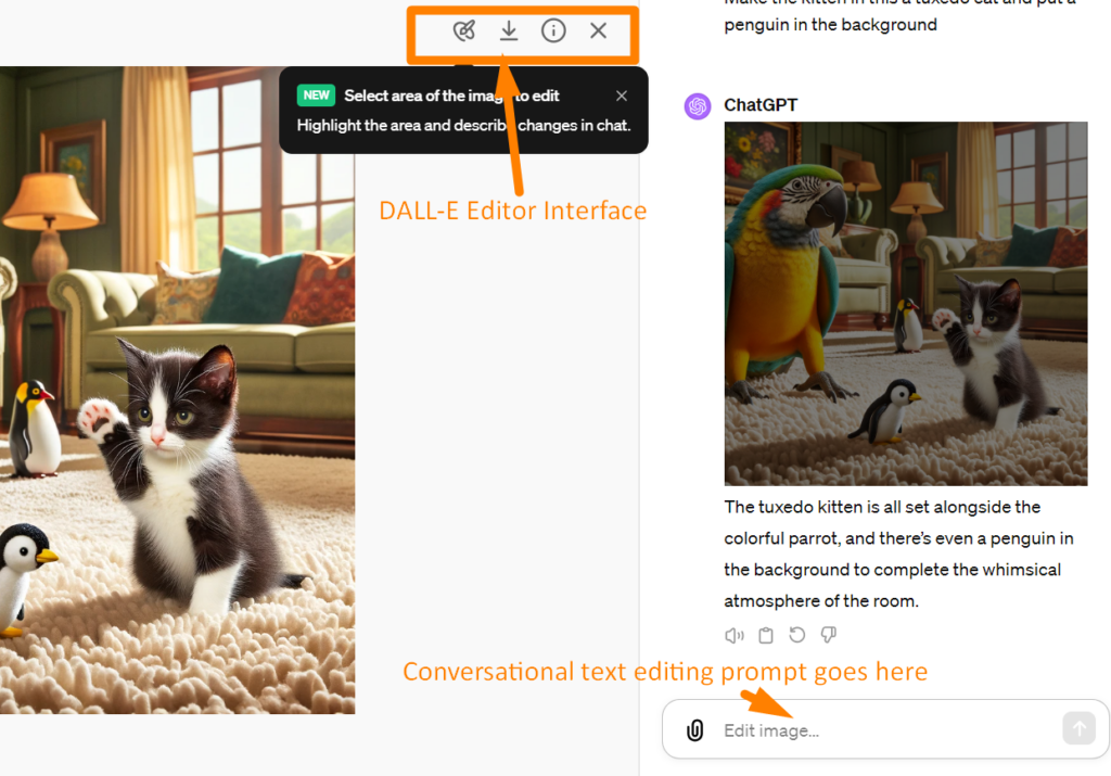 An example of editing an image within ChatGPT using the selection tool